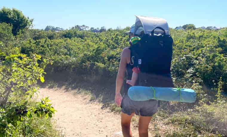 Hiking with child carrier and tent