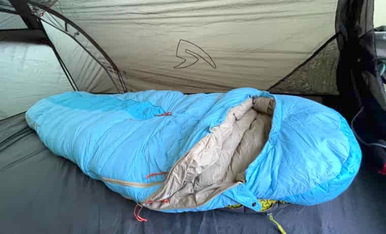 Sleeping bag in tent