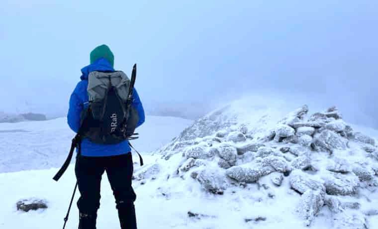 woman hiking in the snow