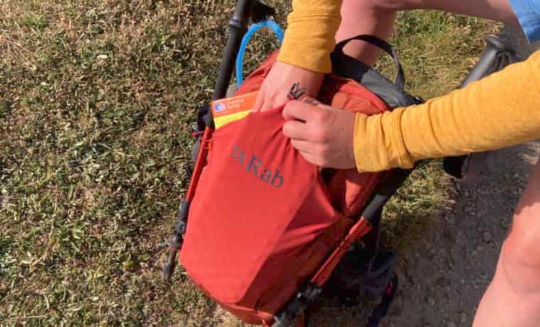 Pocket of red backpack
