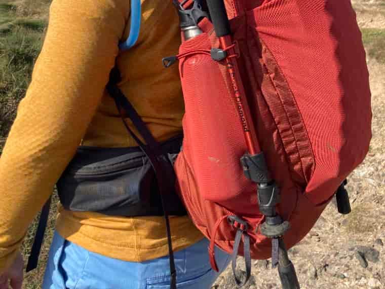 Pole attachments on backpack