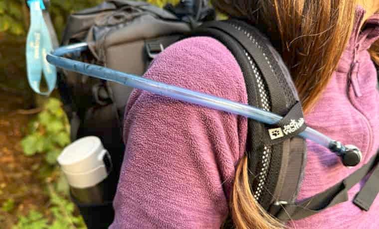 Hydration hose on backpack