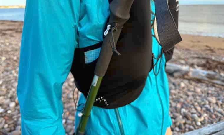 Running pole holder on trail vest